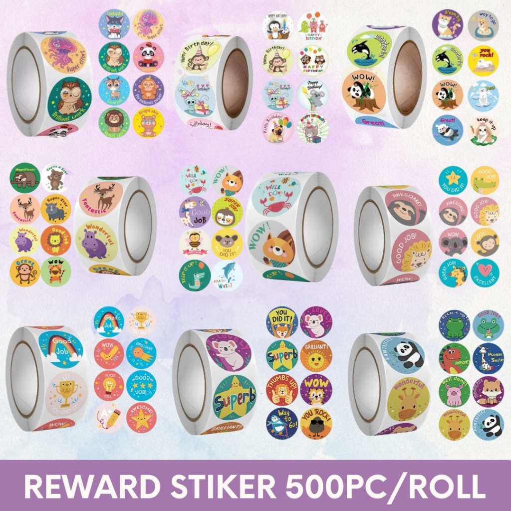 

GROSIROK168 1 Roll 500 PCS Stiker Reward Bulat Label Sticker Hadiah Inspirasi Motivasi Anak Sekolah Kids Compliment Unicorn Isolasi Rol