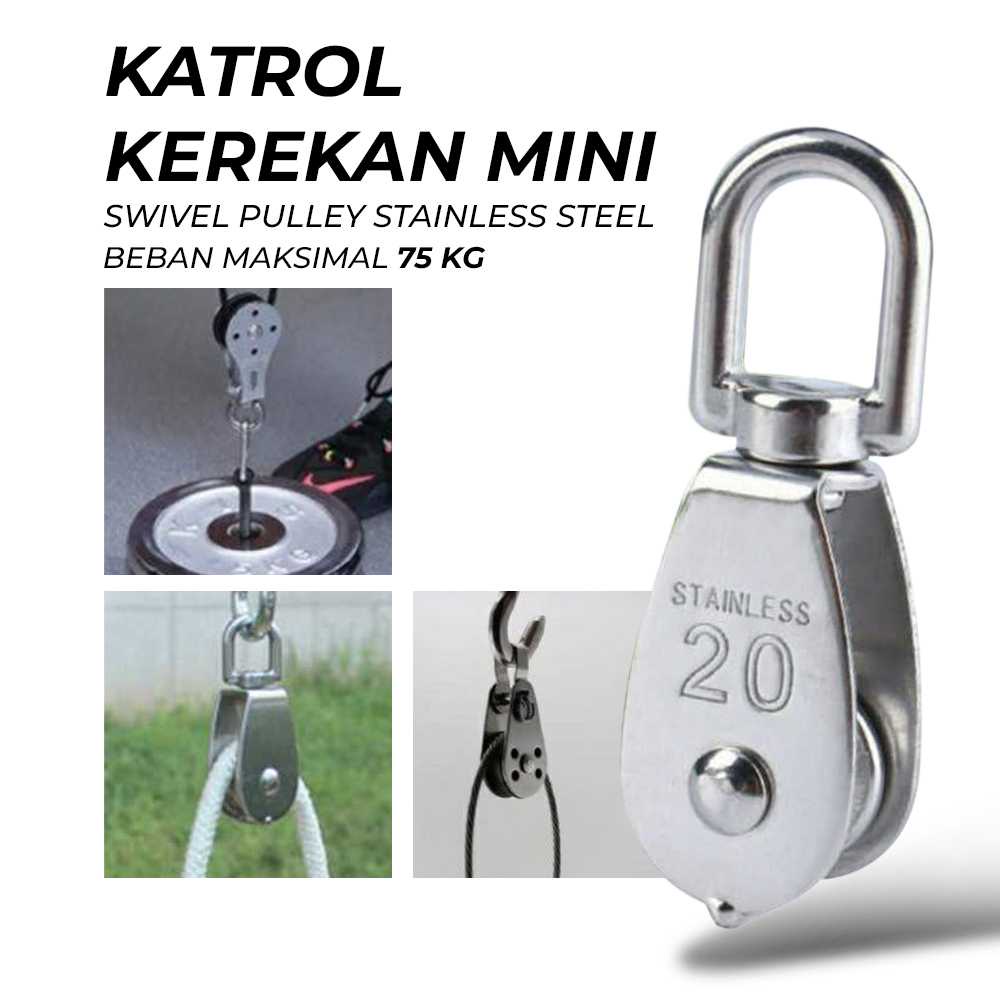 Katrol Mini Stainless Steel Kuat - Katrol Kerekan Timba Mini Serbaguna Swivel Pulley 35 -400 Kg - Do