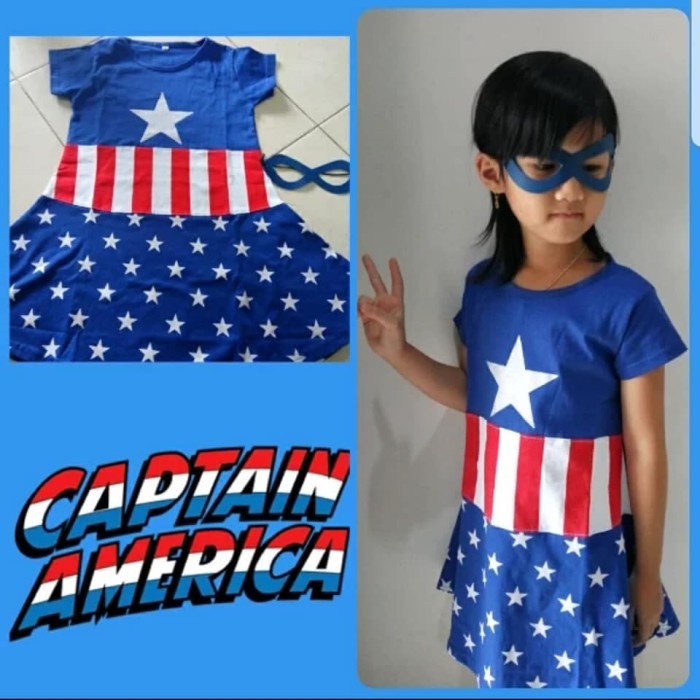 baju topeng anak cewek kapten amerika -kostum superhero kapten amerika - size 4