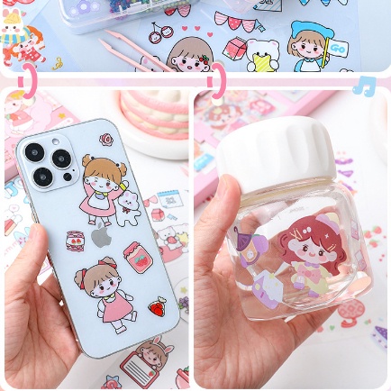 Sticker DIY Aesthetic 200 lembar Waterproof Lembar Sticker Tape Roll Estetik Journal Diary DIY  CASE HP / DIARY / DIY / BUJO /SCRAPBOOK MOMO GIRL STICKER TUMBLER