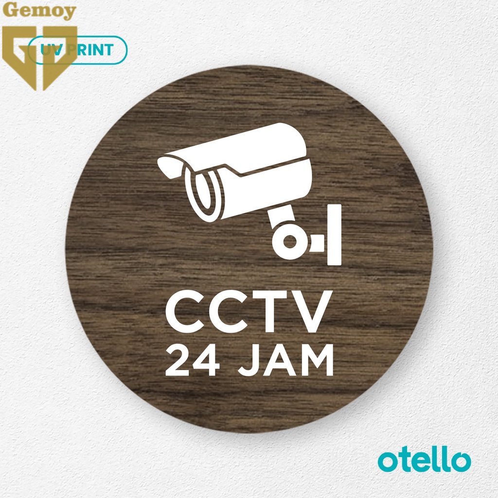 Signage CCTV 24 Jam Sign Board Kayu Print Tulisan Stiker Peringatan Papan Label Toko Kantor Restoran Office Wooden