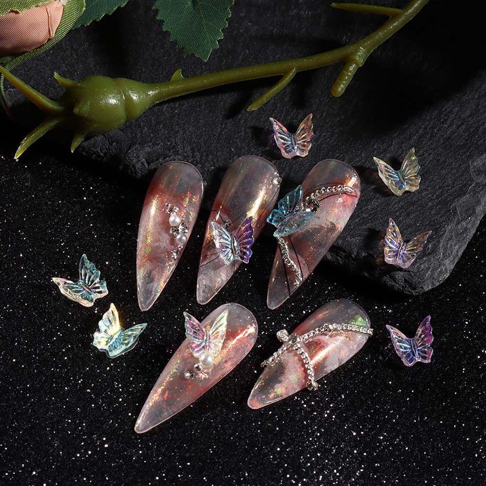 AUGUSTINA Agustina Dekorasi Kuku Kupu-Kupu Fashion Ins Gaya Resin Manikur Aksesoris Hiasan Kuku Aurora Butterfly Nail Jewelry