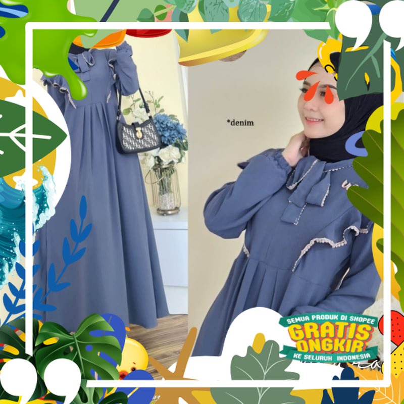 (Restok) Larasati Maura Dress Kondangan By Uwais Gamis Busui Friendly Bahan Crinkle Baju Pesta Long 