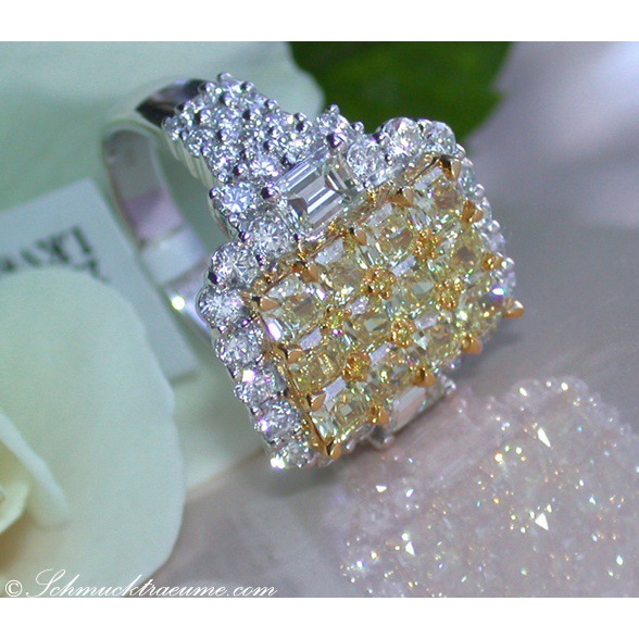 Goldkingdom Aksesoris Perhiasan Fashion Ready Stock Set Mewah Berlian Kuning Kristal Cincin Wanita Berlian Eropa Dan Amerika Penuh Berlian Micro Set Engagement Ring