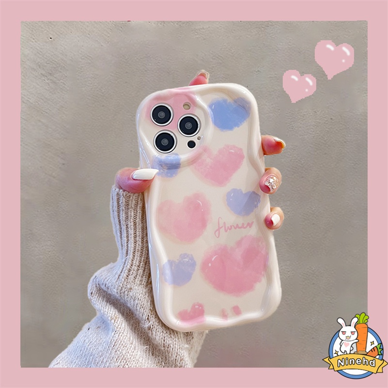 IPHONE Casing Kompatibel Untuk Iphone14 13 12 11 Pro Max X Xr Xs Max8 7 6 6s Plus SE Ins Gaya Korea Lukisan Minyak Hati Cinta Ponsel Case Silikon Paket Lengkap Shockproof Cover Pelindung