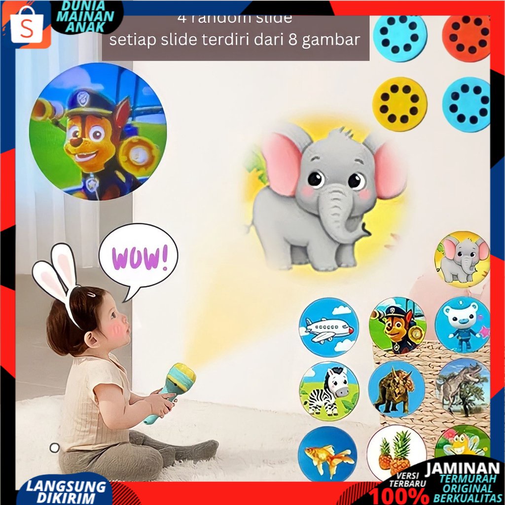 Mainan Anak senter gambar SLIDE Proyektor Flashlight SNI / Mainan Projector Gambar / Mainan Edukasi Anak / Mainan Anak Laki Laki / Mainan Anak Perempuan