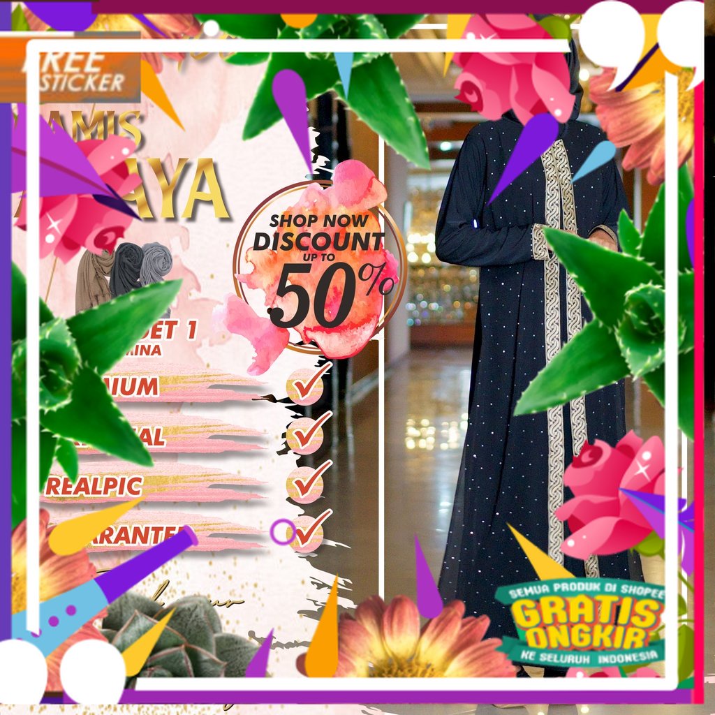 Baju Dress Gamis Muslim Wanita BY ARALLUCE Abaya Turkey Turki Arab Mewah Elegan Warna Hitam Premium 