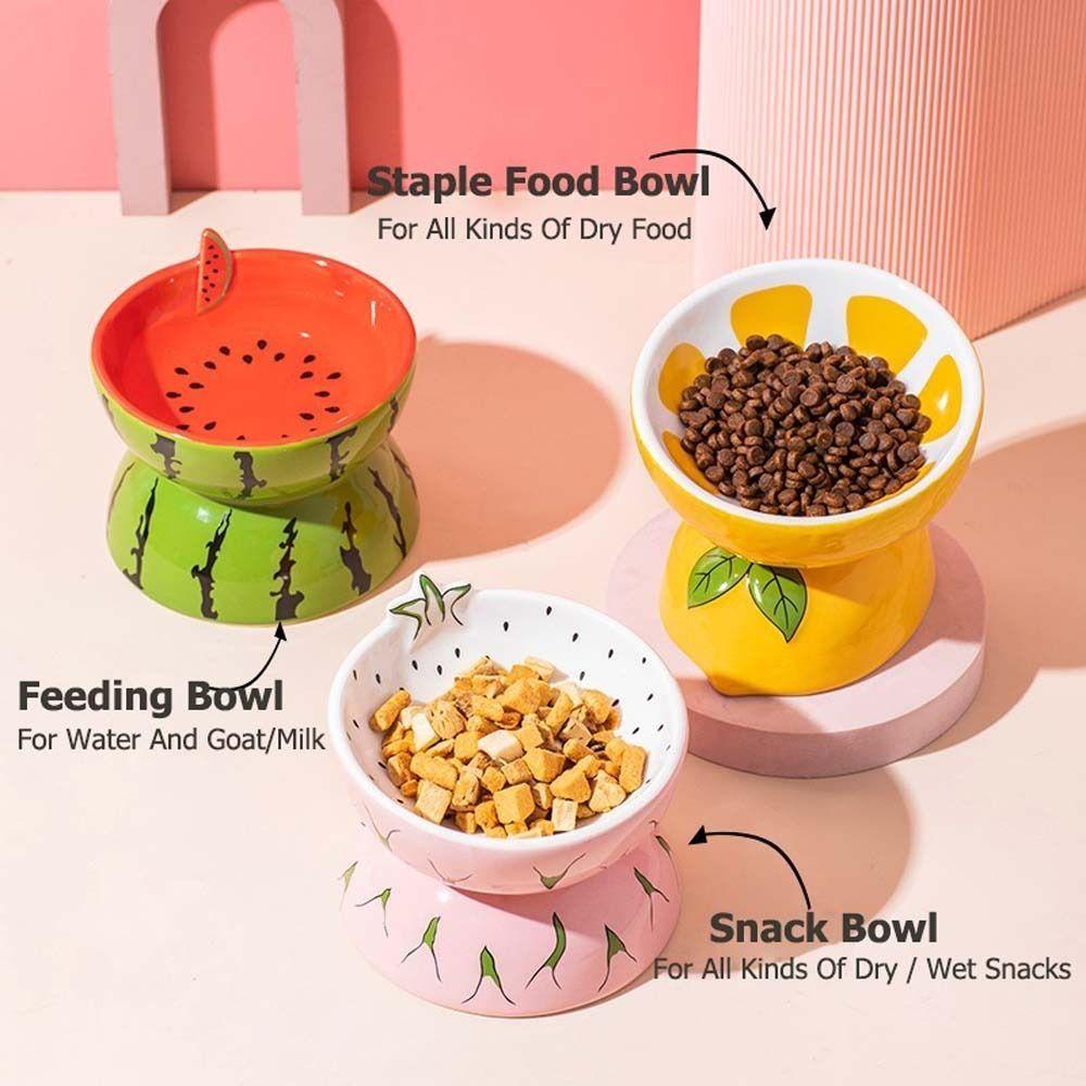 REBUY Rebuy Mangkuk Makanan Kucing Bentuk Buah Lucu Minum Makan Tempat Makan Pengumpan Kucing Drinker For Dog Cat Protection Cervical Water Feeder Container