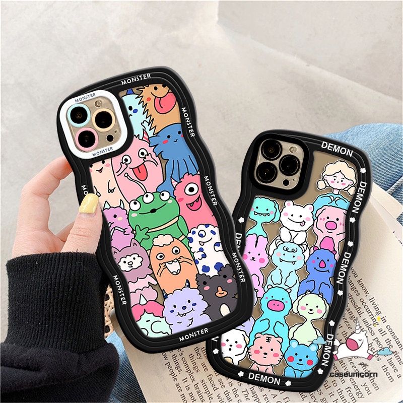 Casing Kartun Infinix Hot 10s 11s NFC Hot 11s 12i 20 20s 10T 9 8 11 10 Play 12 Pro 10 Lite Note 8 12 G96 10Pro 12Pro Smart 4 5 6 Plus Binatang Monster Lucu Wavy Edge Soft Case