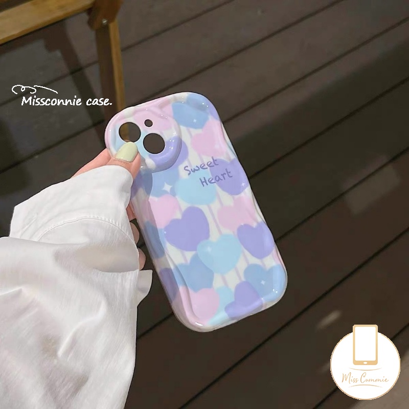 IPHONE 3d Wavy Curved Edge Airbag Glossy Case Kompatibel Untuk Iphone7 8 6s 6 Plus XR 11 13 12 14 Pro Max 7plus X XS Max SE 2020 Ins Lukisan Cat Minyak Cinta Hati Shockproof Tpu Soft Cover