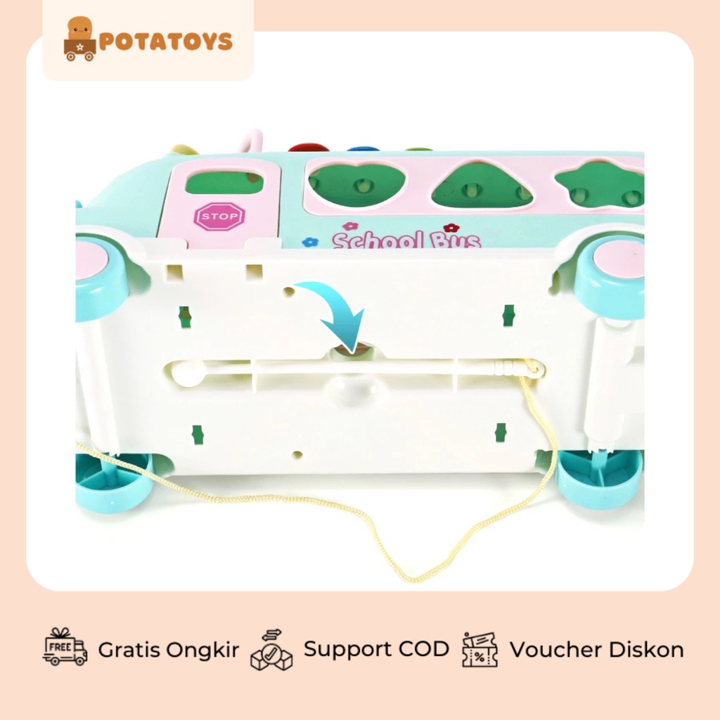 [ Potatoys ] Huanger Music Baby Bus Xylophone / Bus Xylophone Mobil 3in1 / Sorting Bentuk dan Alur Kawat / Mainan Anak Edukasi / Mainan Music