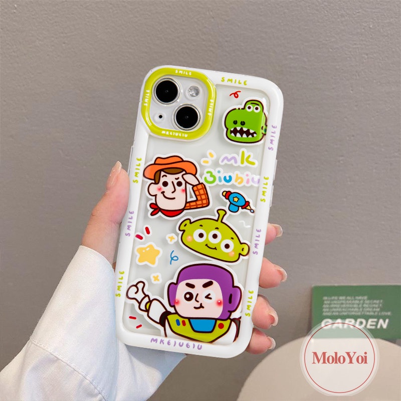 IPHONE Case Manyo Beruang Strawberry Kompatibel Untuk Iphone14 11 13 12 Pro MAX XR 7Plus X XS MAX 6 7 8 6S Plus SE 2020 Kartun Toy Story Buzz Lightyear Alien Airbag Shockproof Soft Cover