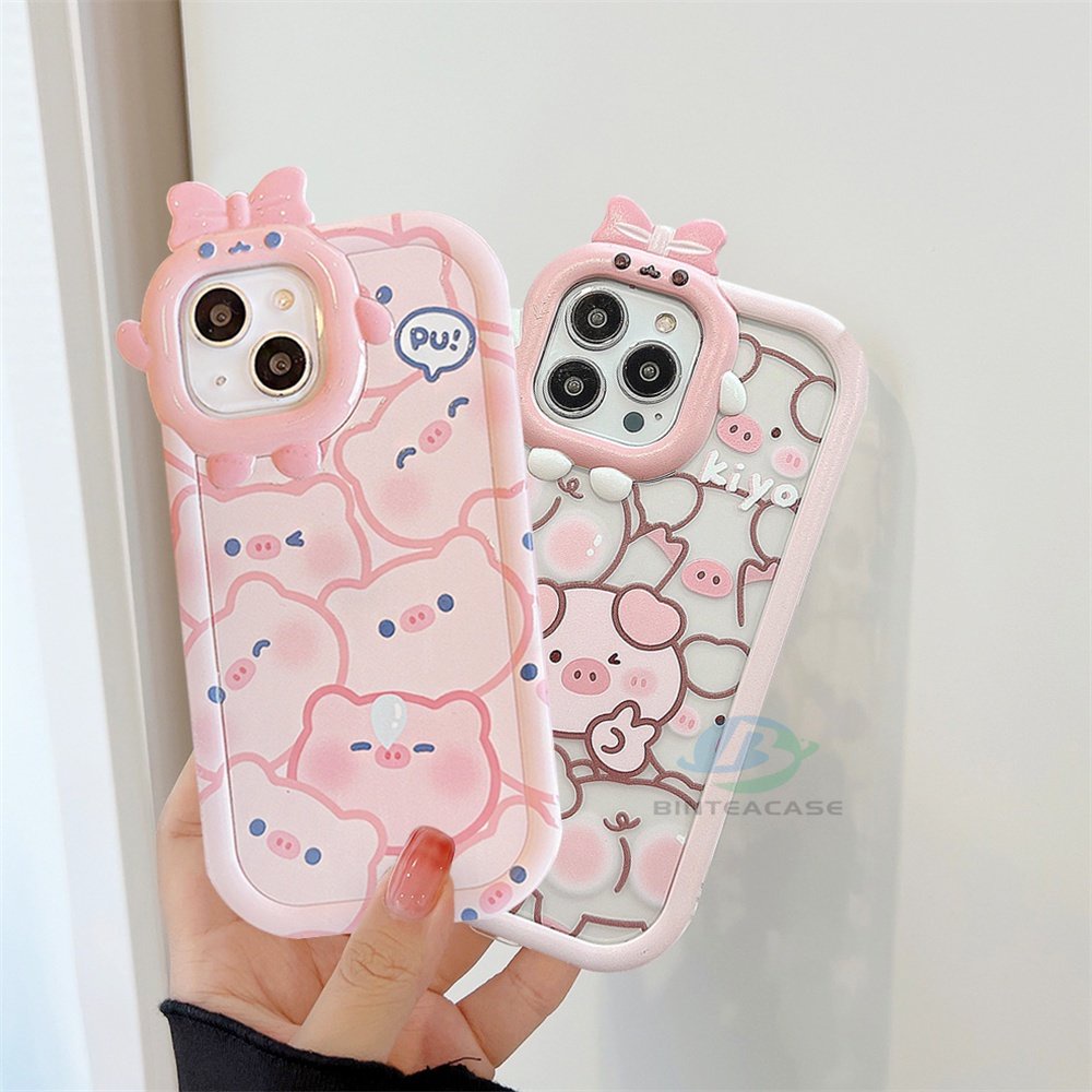 IPHONE Case Kompatibel Untuk Iphone14 Pro Max IPhone13 Pro Max IPhone11 IPhone12 IPhoneXR XS 6 6S 78 Plus SE 2020 Kartun Lucu Blusher Babi Monster Kecil Frame Lensa Phone Case Binteacase