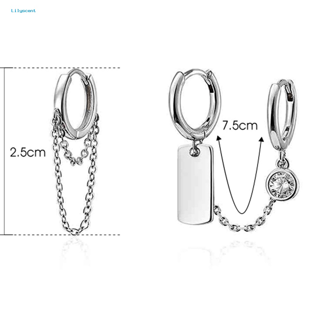 Lilyscent 2Pcs/Set Anting Hoop Bahan Alloy Untuk Kehidupan Sehari-Hari Tindik Lingkaran Wanita Klip Telinga Asimetris