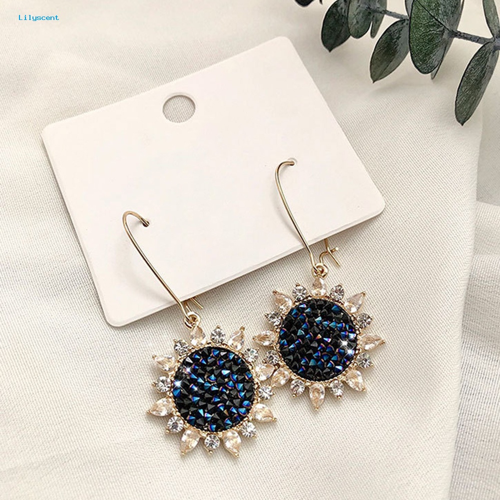 Lilyscent Pesta Mewah Wanita Bunga Matahari Liontin Cubic Zirconia Hias Leverback Earrings