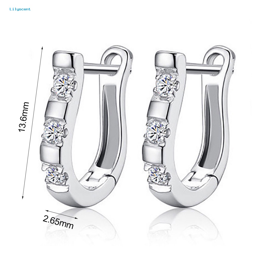 Lilyscent 1pasang Anting Alloy Untuk Perjamuan U-Shape Hias Cubic Zircon Wanita Hoop Earrings Menarik