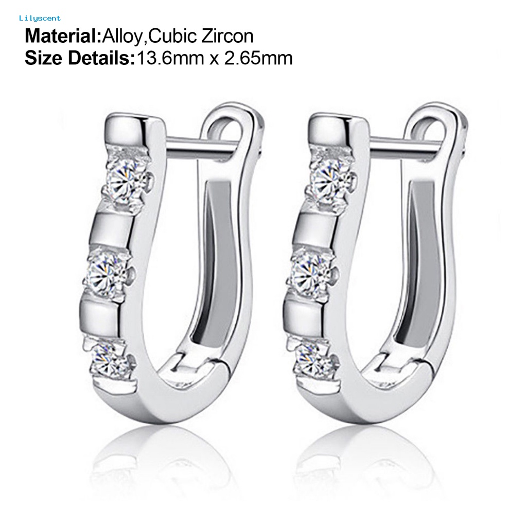 Lilyscent 1pasang Anting Alloy Untuk Perjamuan U-Shape Hias Cubic Zircon Wanita Hoop Earrings Menarik