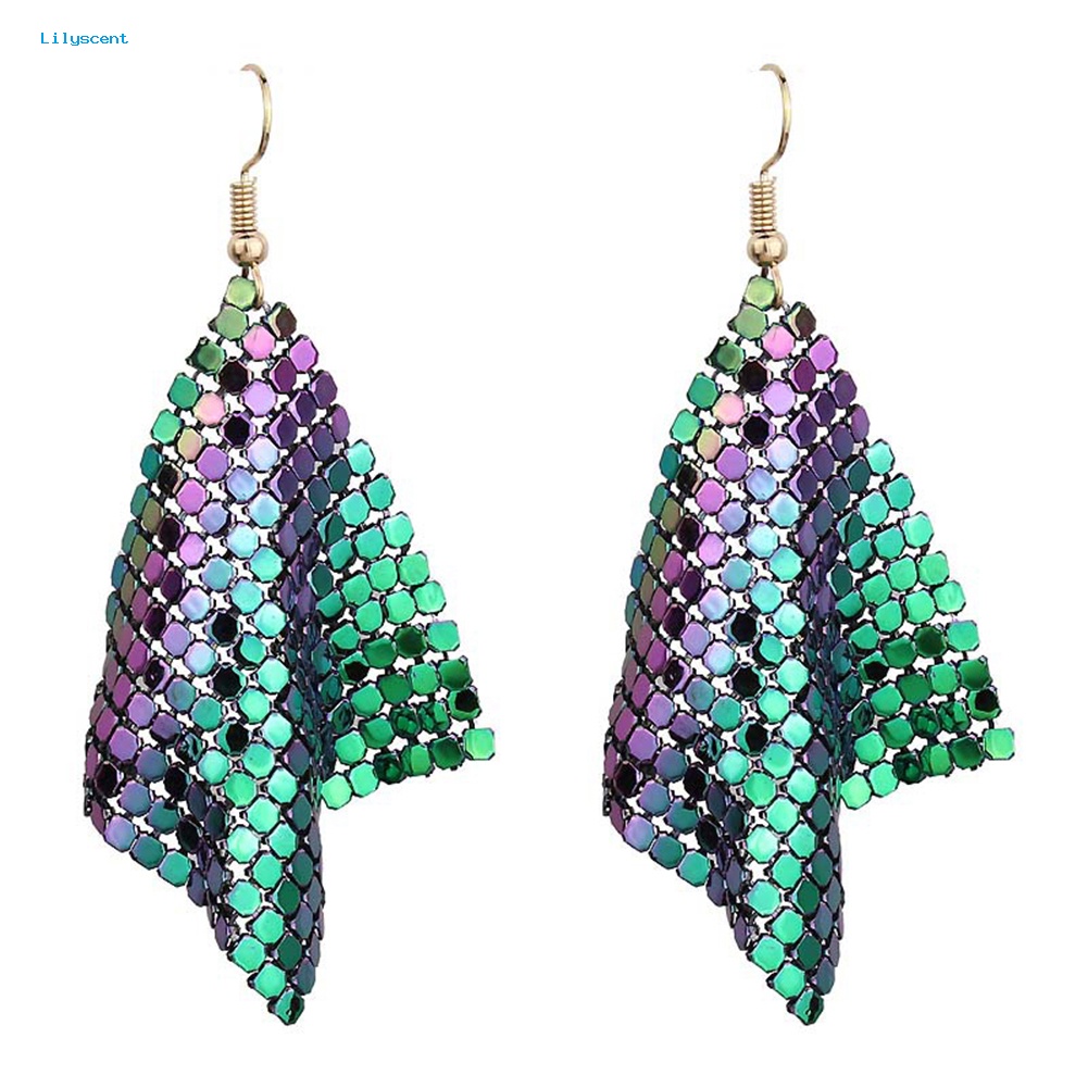 Lilyscent Fashion Wanita Payet Mesh Menjuntai Drop Hook Anting Club Pesta Malam Perhiasan