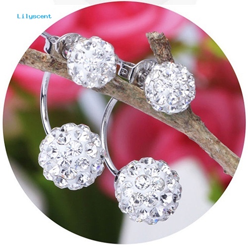 Lilyscent Lady U-shape Spherical Micro Rhinestone Silver Tone Ear Studs Earrings Perhiasan