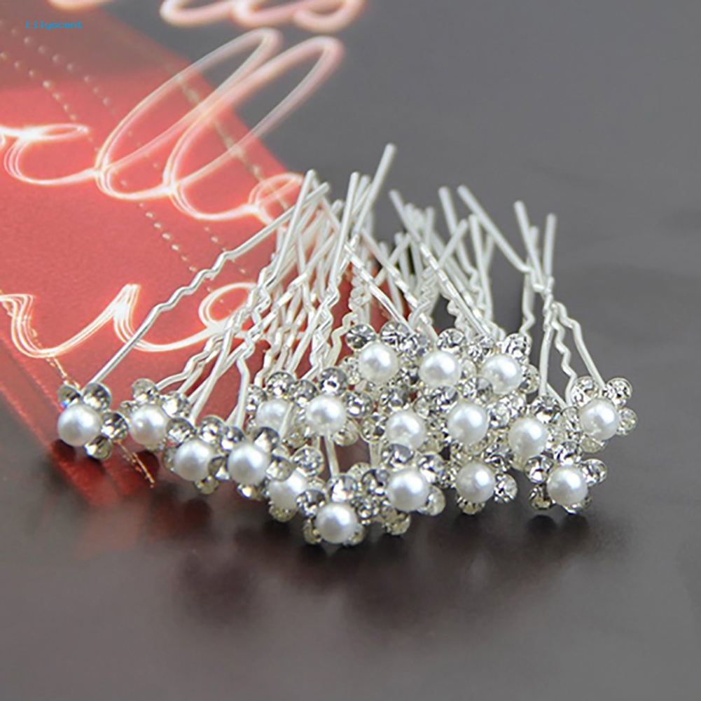 Lilyscent 20 Pcs Pernikahan Pengantin U Jepit Rambut Mutiara Imitasi Bunga Berlian Imitasi Hair Pins