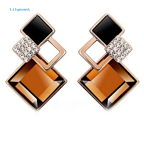 Lilyscent Fashion Wanita Belah Ketupat Berlian Imitasi Eardrop Gaya Korea Anting Perhiasan Pesta