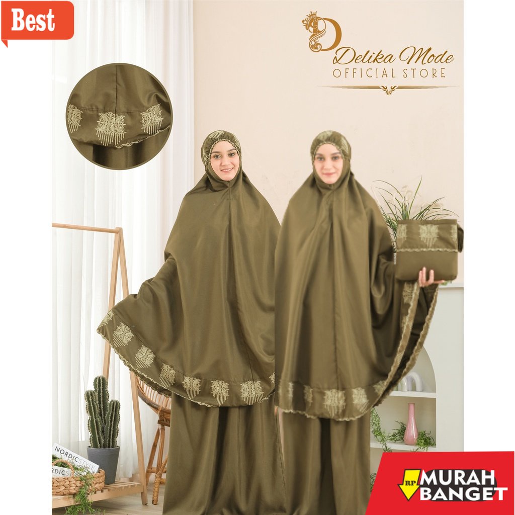 Peralatan ibadah di bulan ramadhan- DelikaMode - Mukena Jumbo Dewasa Bordir Pintu Aceh Free Tas Trav