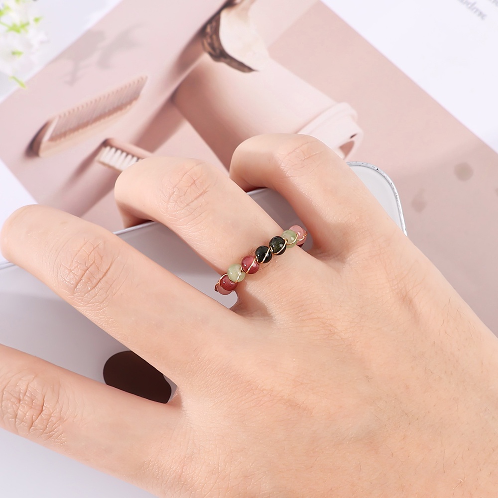Batu Alam Pelangi Tourmaline Cincin/Fashion Retro Handmade Logam Elegan Manik-Manik Jari Rings/Adjustable Perempuan Pesona Perhiasan Hadiah