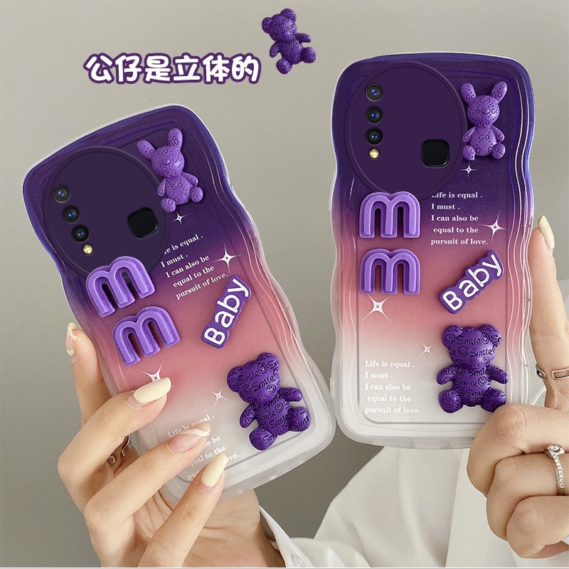 Andyh Casing Ponsel Untuk Vivo Y19 Y5S U3 U20 Phone Case 3D Alphabet Bear Pelindung Kamera Pelindung Penutup Belakang Couple Case