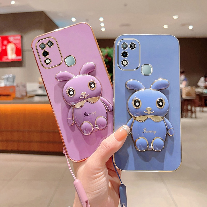 Andyh Case Ponsel Untuk Infinix Hot 10play Hot 11play X688C X688B Kartun Lucu Kelinci Kecil Tepi Lurus Soft Shell Mengirim lanyard Silikon