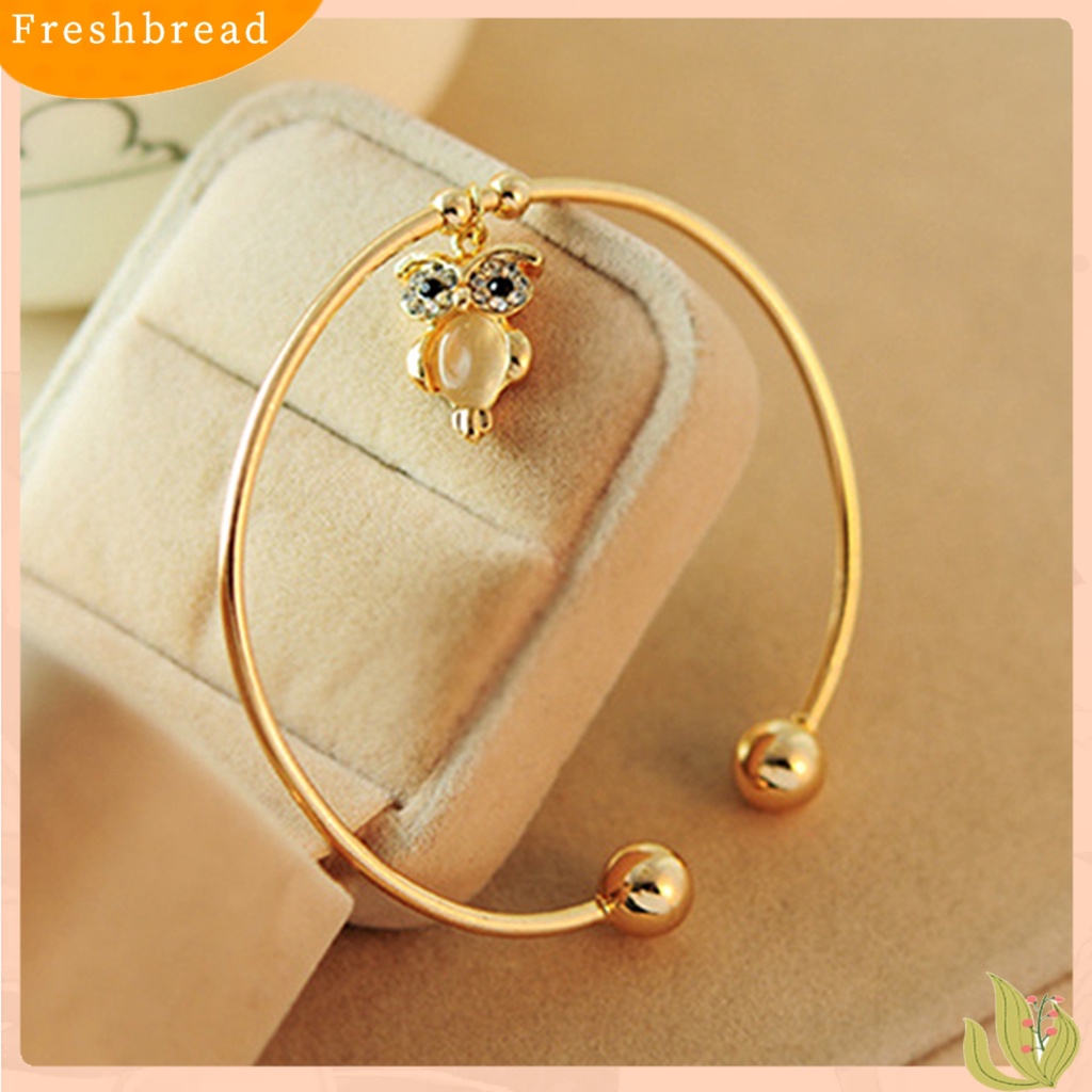 &lt; Freshbread &gt; Fashion Wanita Burung Hantu Berlian Imitasi Opal Imitasi Berlapis Emas Cuff Gelang Bukaan Bangle