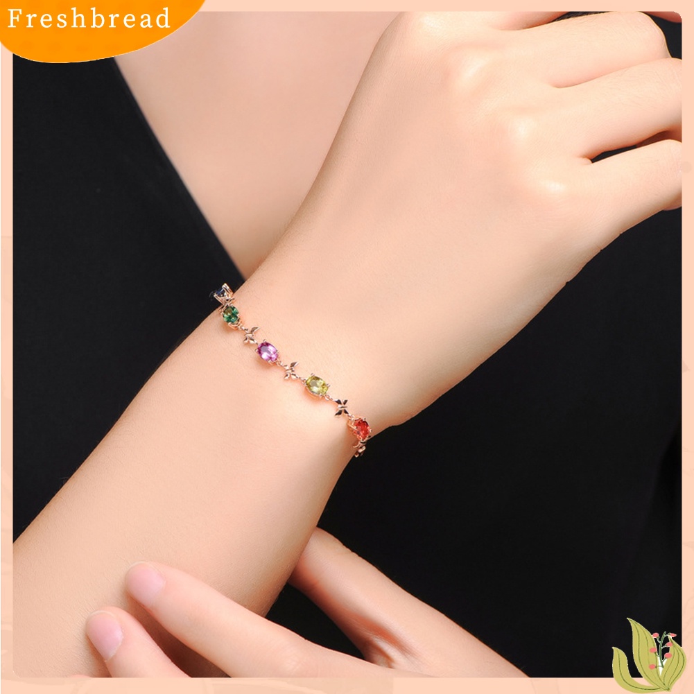 &lt; Freshbread &gt; Elegan Multicolor Oval Berlian Imitasi Kupu-Kupu Wanita Gelang Pesta Perhiasan Hadiah