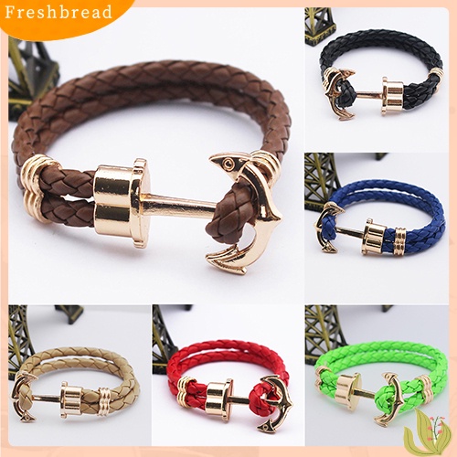 &lt; Freshbread &gt; Wanita Pria Multilayer Kulit Imitasi Buatan Tangan Manset Gelang Jangkar Gelang Bangle