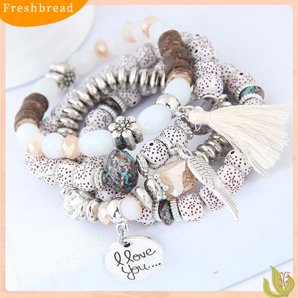 &lt; Freshbread &gt; 4Pcs/Set Gelang Manik-Manik Kayu Paduan Bergaya Yang Indah Menggemaskan Gelang Fashion Untuk Pesta