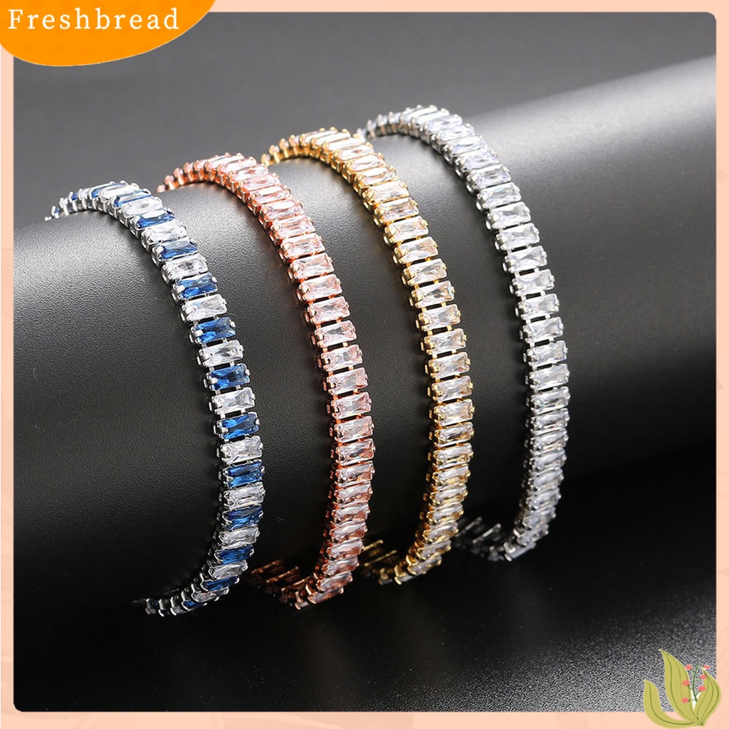 &lt; Freshbread &gt; Wanita Gelang Warna-Warni Cubic Zirconia Perhiasan Persegi Panjang Rhinestones Gelang Hadiah Ulang Tahun