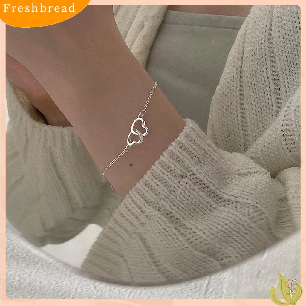 &lt; Freshbread &gt; Wanita Gelang Sweet Geometric Bright Luster Adjustable Extension Rantai Hias Hadiah Berongga Cinta Hati Interlock Rantai Gelang Tangan Perhiasan Untuk Pacaran