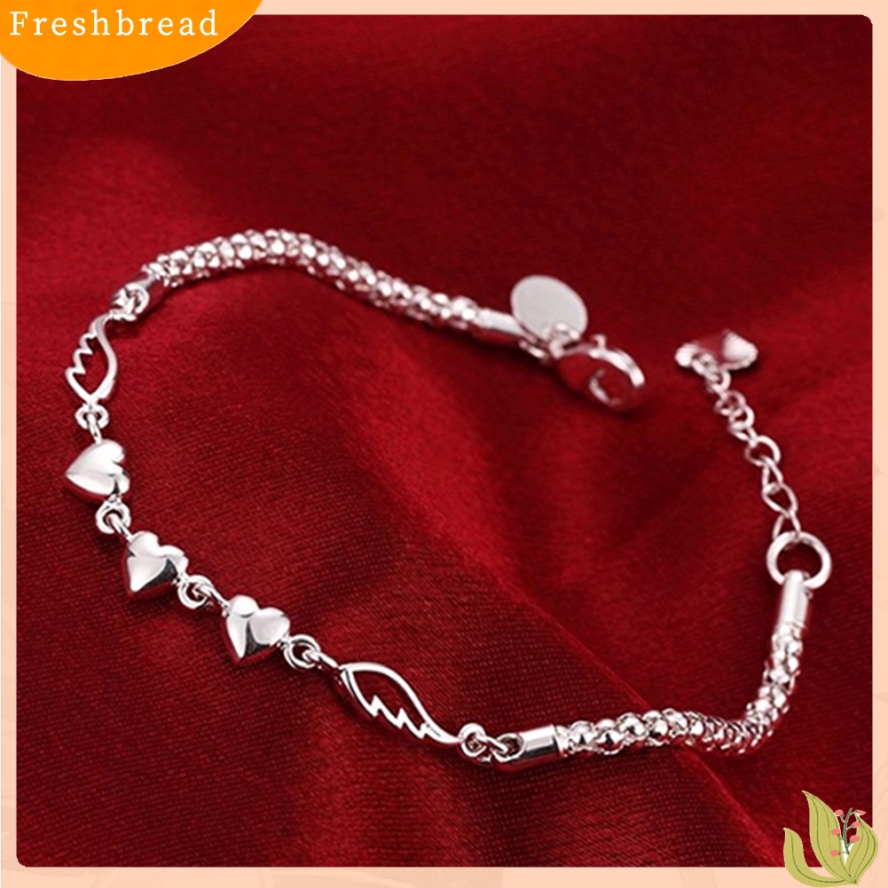 &lt; Freshbread &gt; Gelang Rantai Adjustable Pengerjaan Halus Dapat Digunakan Kembali Mewah Cinta Hati Pesona Gelang Perhiasan Perempuan