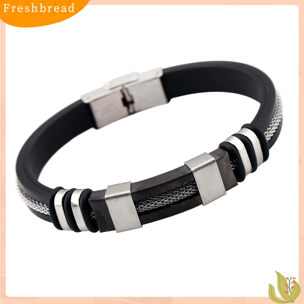 &lt; Freshbread &gt; Fashion Pria Baja Titanium Silikon Lembut Gelang Bangle Clasp Cuff Bracelet