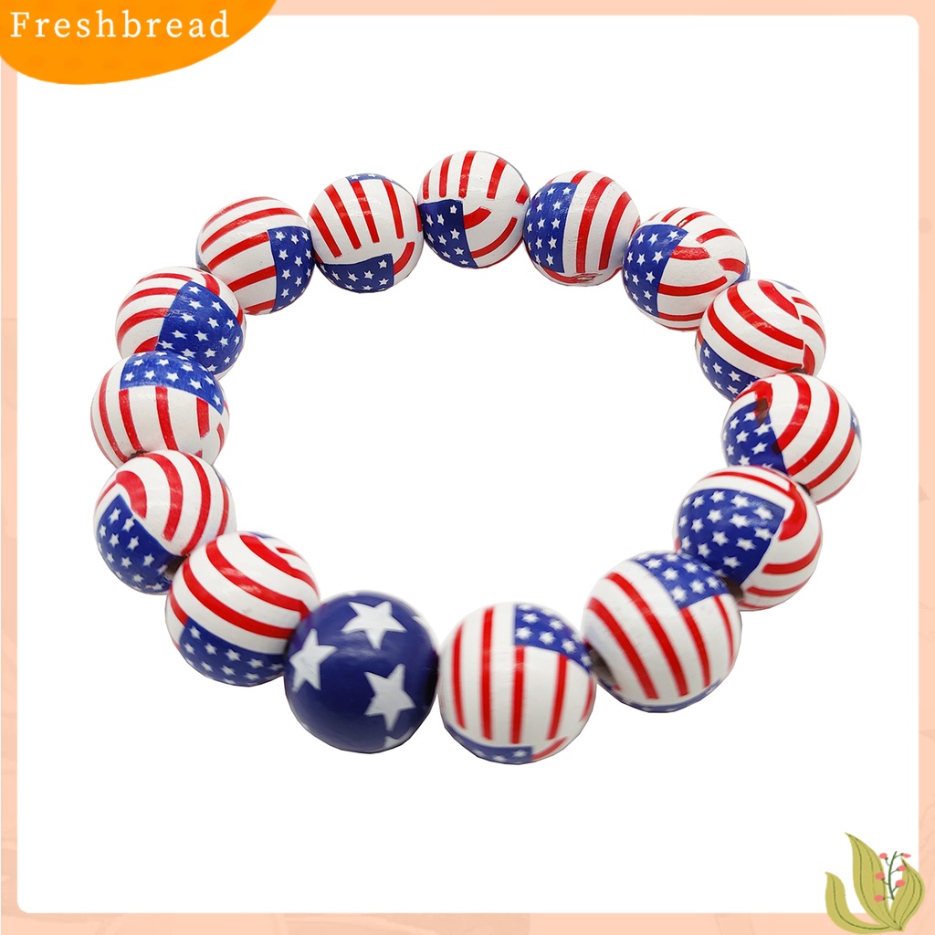 &lt; Freshbread &gt; Unisex Gelang Pola Kreatif Tahan Luntur Kayu Bendera Amerika Hari Kemerdekaan Bertema Gelang Hadiah Ulang Tahun