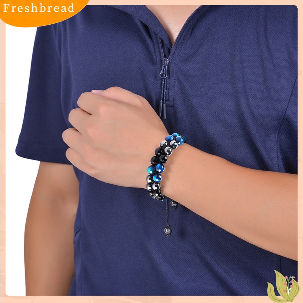 &lt; Freshbread &gt; Beads Bracelet Adjustable Beaded Double Layer Triple Protection Tali Elastis Membawa Keberuntungan Hadiah Pria Wanita Alami Faux Tiger Eye Healing Bracelet Untuk Teman