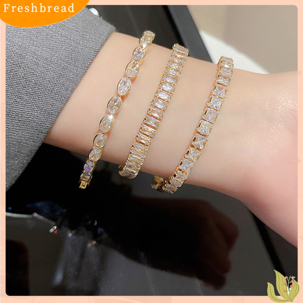 &lt; Freshbread &gt; Gelang Wanita Geometris Cubic Zirconia Aksesori Ringan Berkilau Gelang Untuk Pernikahan