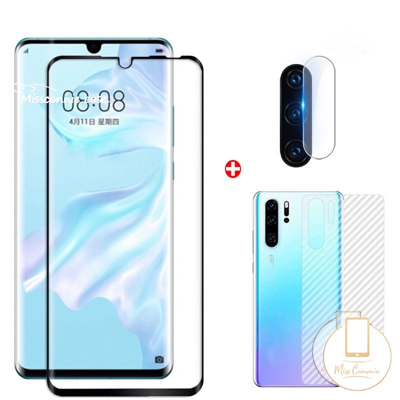 3-in-1 Tempered Glass Pelindung Layar Depan Belakang Karbon Film Lensa Kamera Kaca Film Pelindung Untuk Samsung A54 A34 A12 A04E A13 A14 A50 A50s A30s A21s A31 A52s A52 A32 A72 A22 A73