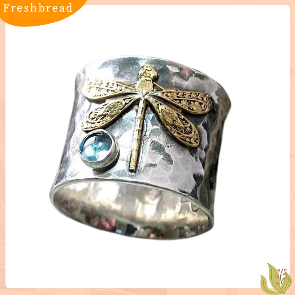 &lt; Freshbread &gt; Wanita Cincin Capung Biru Permata Imitasi Vintage Electroplating Animal Finger Ring Untuk Pernikahan