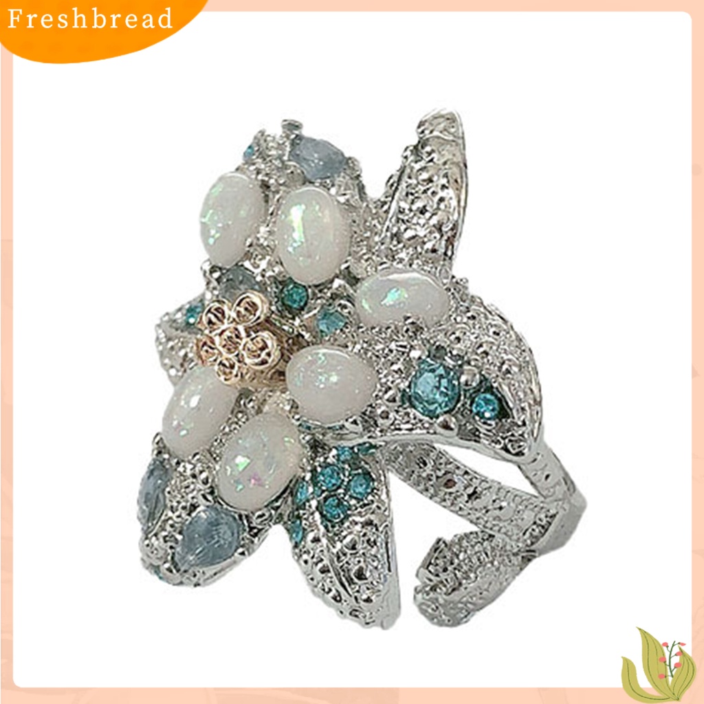 &lt; Freshbread &gt; Wanita Cincin Vintage Oval Imitasi Opal Geometris Bersinar Anti Luntur Dekorasi Hadiah Anniversary Wanita Dua Warna Bunga Pesta Cincin Perhiasan Untuk Pacar