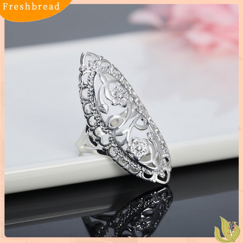 &lt; Freshbread &gt; Perak Disepuh Alloy Berongga Ukir Bunga Jari Cincin Perhiasan Wanita Hadiah