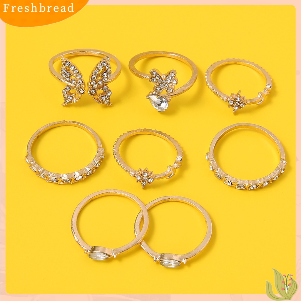 &lt; Freshbread &gt; 8 Pcs Knuckle Rings Butterfly Bunga Berlian Imitasi Wanita Indah Hewan Elemen Rings Perhiasan Aksesoris