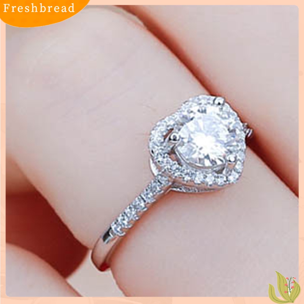 &lt; Freshbread &gt; Cincin Wanita Bentuk Hati Cubic Zirconia Perhiasan Cincin Jari Bersinar Untuk Pesta Pernikahan Prom Banquet