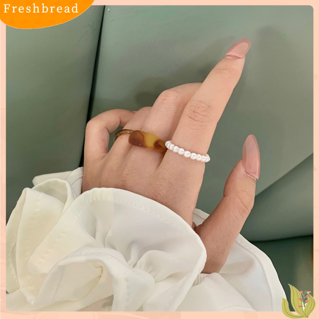 &lt; Freshbread &gt; 3Pcs Cincin Jari Geometris Dekorasi Wanita Semua Pertandingan Mutiara Imitasi Rings Perhiasan Hadiah