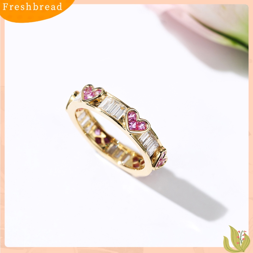 &lt; Freshbread &gt; Wanita Cincin Peach Hati Berlian Imitasi Perhiasan Berongga Keluar Cubic Zirconia Finger Ring Hadiah Ulang Tahun