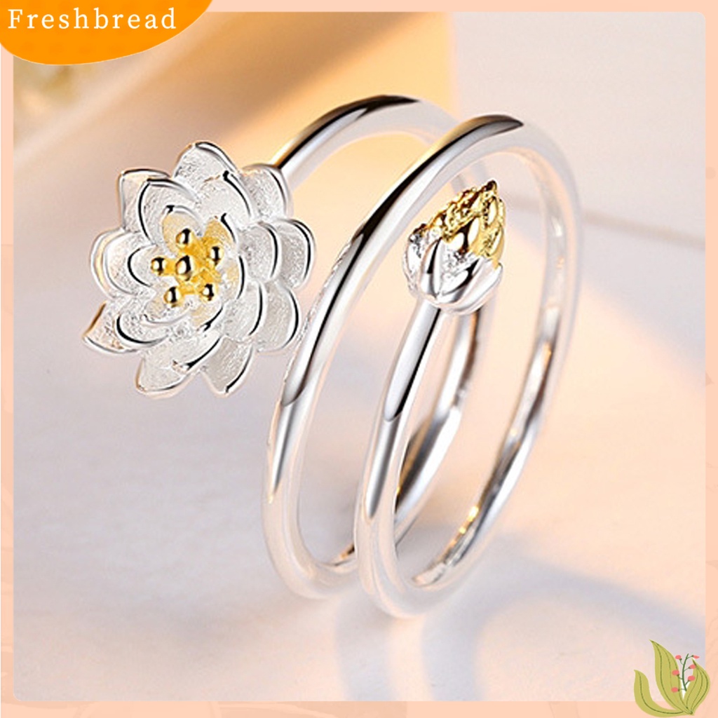 &lt; Freshbread &gt; Wanita Cincin Indah Halus Double-layer Lotus Shape Opening Adjustable Lady Circlet Gift