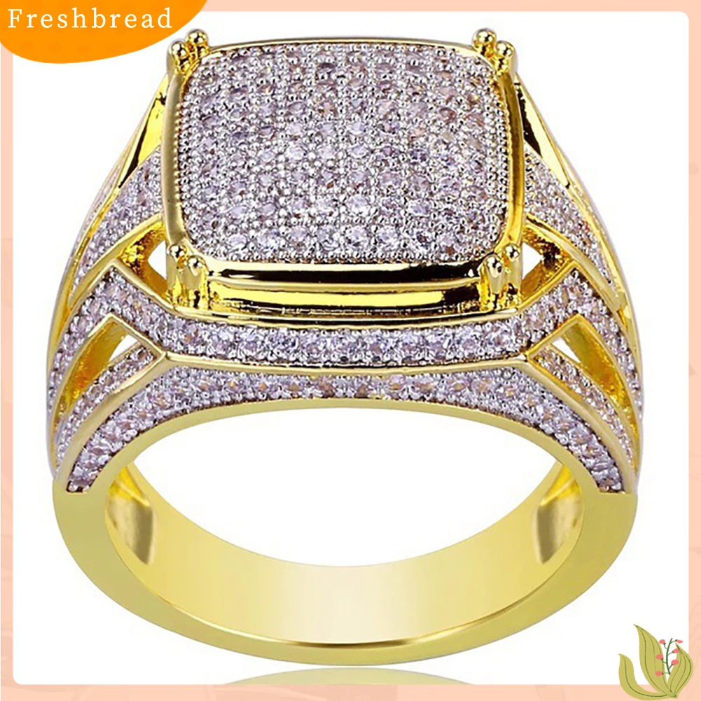 < Freshbread > Berlian Imitasi Mengkilap Perhiasan Pria Wanita Pertunangan Pernikahan Pengantin Pria Cincin